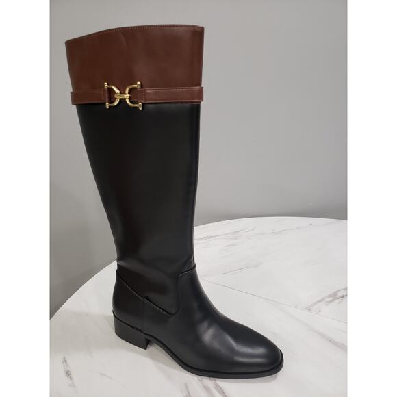 NEW SIZE 7.5 Liz Claiborne Riding Boot Knee High Heel Black Brown Gold Old Money - Picture 2 of 7